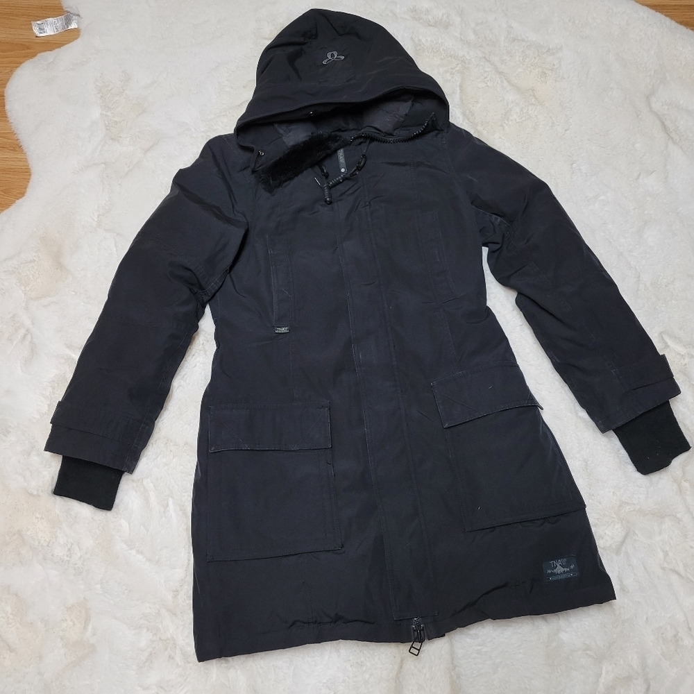 TNA by Aritzia Bancroft Parka Goose-Down Hood Coat Jacket Black Size L Coat